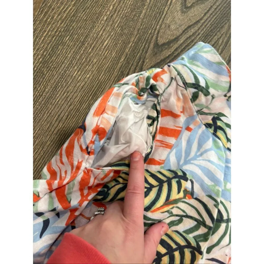 Tahari Womens Linen Pants Wide Leg Tropical Leaf Print Multicolor Plus Size 1X